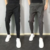 men trousers solid color slim spring autumn elastic waist pencil pants korean style breathable harem pants for men daily wear