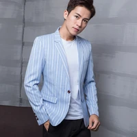 high quality striped suit jacket mens one piece jacket korean style slim fashion trend handsome thin casual suit men jacket