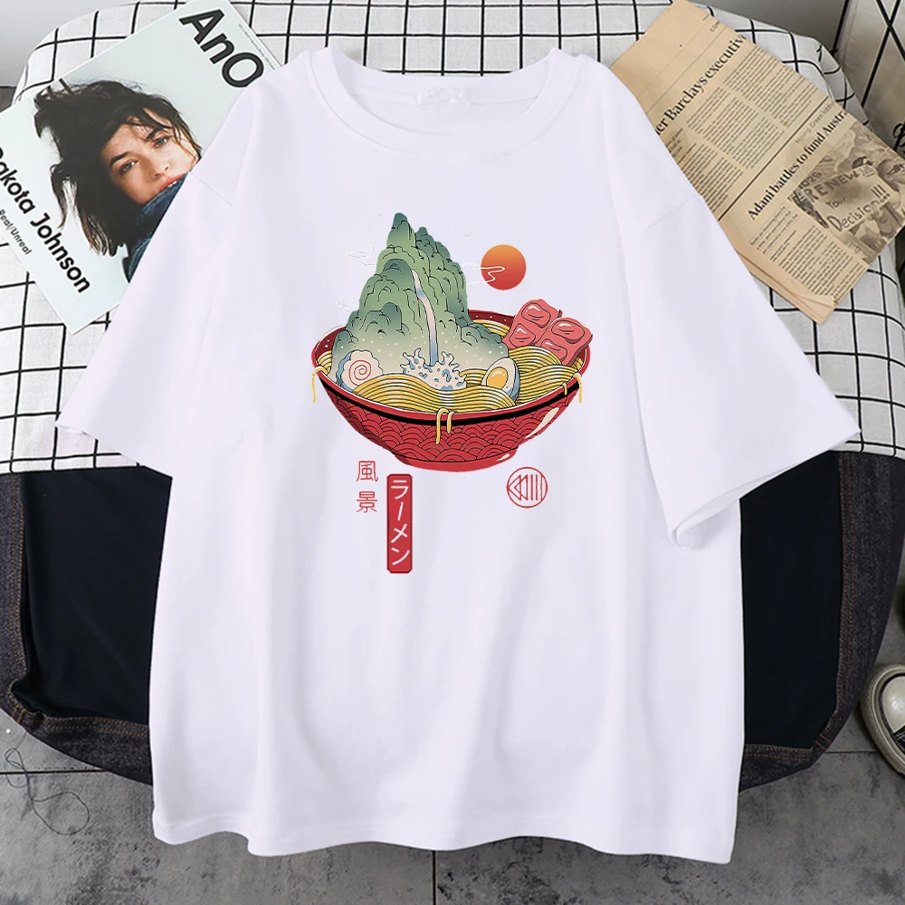 

Футболка Ukiyoe Мужская в японском стиле, забавная Повседневная тенниска с лапшой, трендовая Винтажная Майка, удобная рубашка на лето