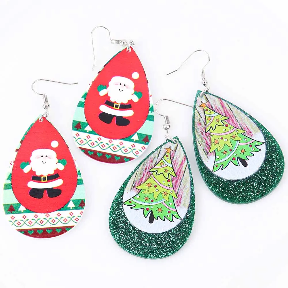 

Cute Christmas Tree Santa Claus Acrylic Printing Drop Earrings Colorful Waterdrop Snowflake Snowman Earring New Year Jewelry