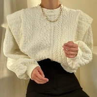 2021 sweatshirts famale fashion round neck long sleeved knitwear pullover solid color tops elegant white hoodies casual women