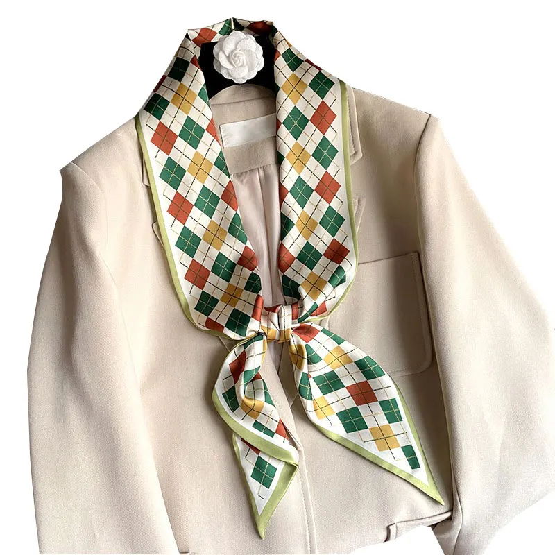 

Женский Шелковый атласный шарф 15*150 см, 2022, шейный галстук, женская сумка с ручками, фуляр, повязка на голову, бандана, шарфы, популярные аксес...