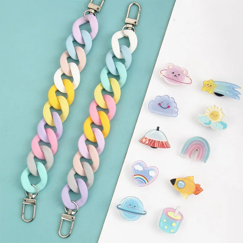 Hot Sales 12Pcs/Set Candy Color Croc Clogs Shoe Decorations Chain Accessories Diy Woman Kids Gifts Fresh Sky Collection