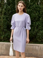 amii minimalism fashion dresses for women summer 2022 oneck half sleeves slim folds waist belt aline dress vestidos 12240258