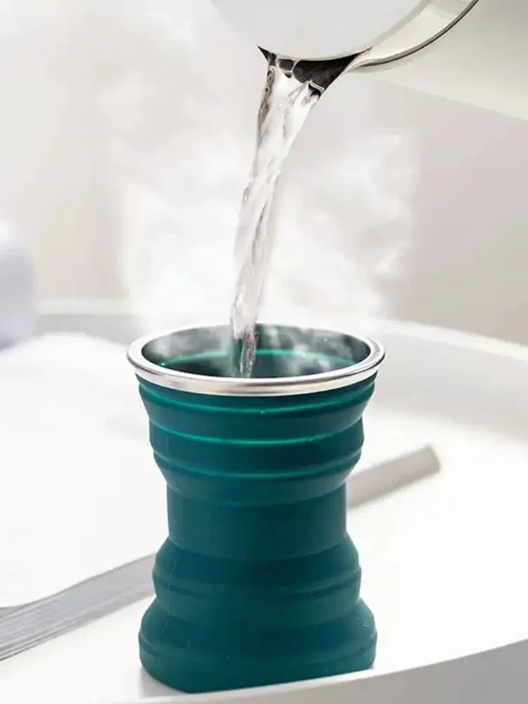 

Портативная Складная чашка для воды, термостойкая Складная кружка с крышкой, кофейная кружка, силиконовые складные дорожные чашки для пить...