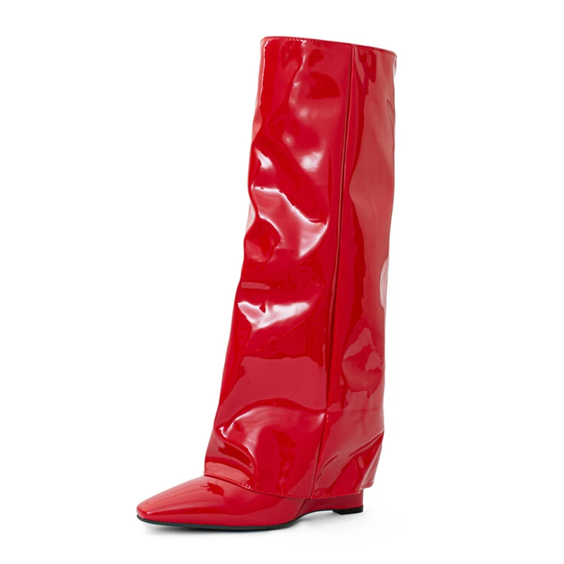 Низкая цена зеркальные лакированные высокие сапоги до колена женские на высокой
