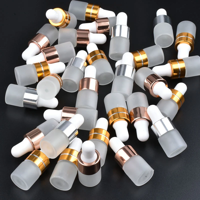 

50PCS 1ml 2ml 3ml 5ml Frosted Glass Dropper Bottles Empty Perfume Essential Oil Refillable Vials With Pipettes Travel Containers