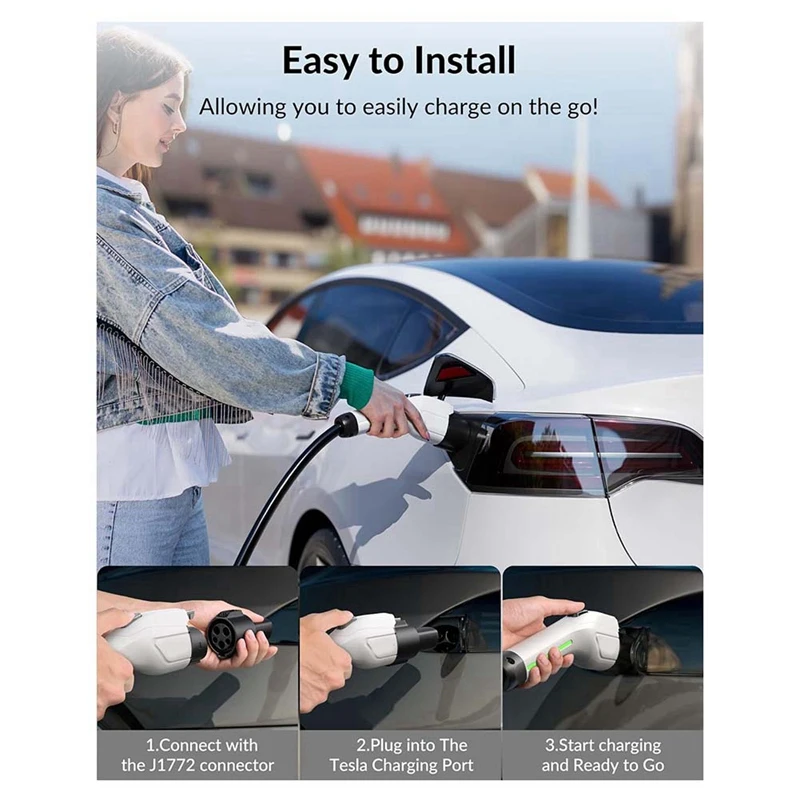 J1772 адаптер для зарядного устройства Tesla аксессуары [Макс. 80 А 240 В] Telsa NACS простой в