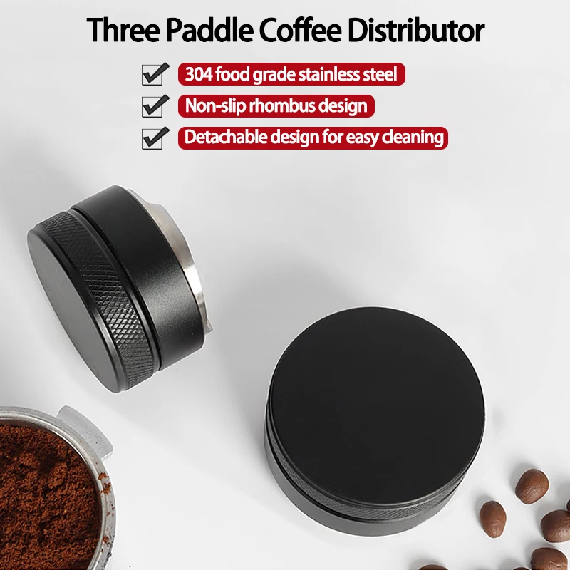 

1Pcs Espresso 304 Stainless Steel 51mm/53mm/58mm Coffee Distributor Leveler Tool Macaron Coffee Tamper with Three Angled Slopes