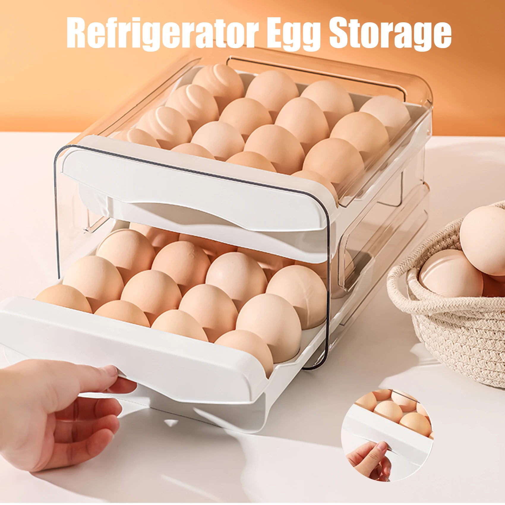 

Refrigerator Egg Storage Multi-functional New Double-layer Drawer Type Stackable Large Capacity Household Kitchen Accessories