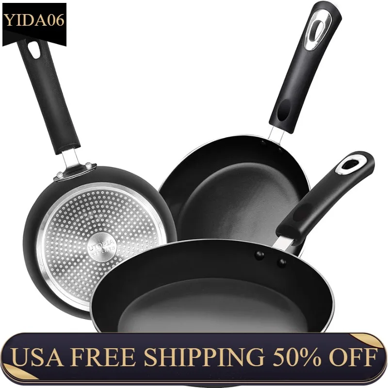 

Utopia Kitchen Nonstick Frying Pan Set - 3 Piece Induction Bottom - 8 Inches, 9.5 Inches and 11 Inches (Grey-Black) pancake pan