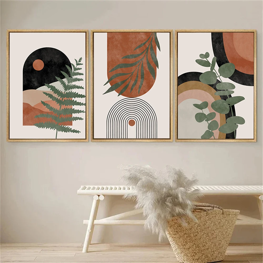 Абстрактная Картина на холсте в стиле бохо радуга растение лист солнце настенные