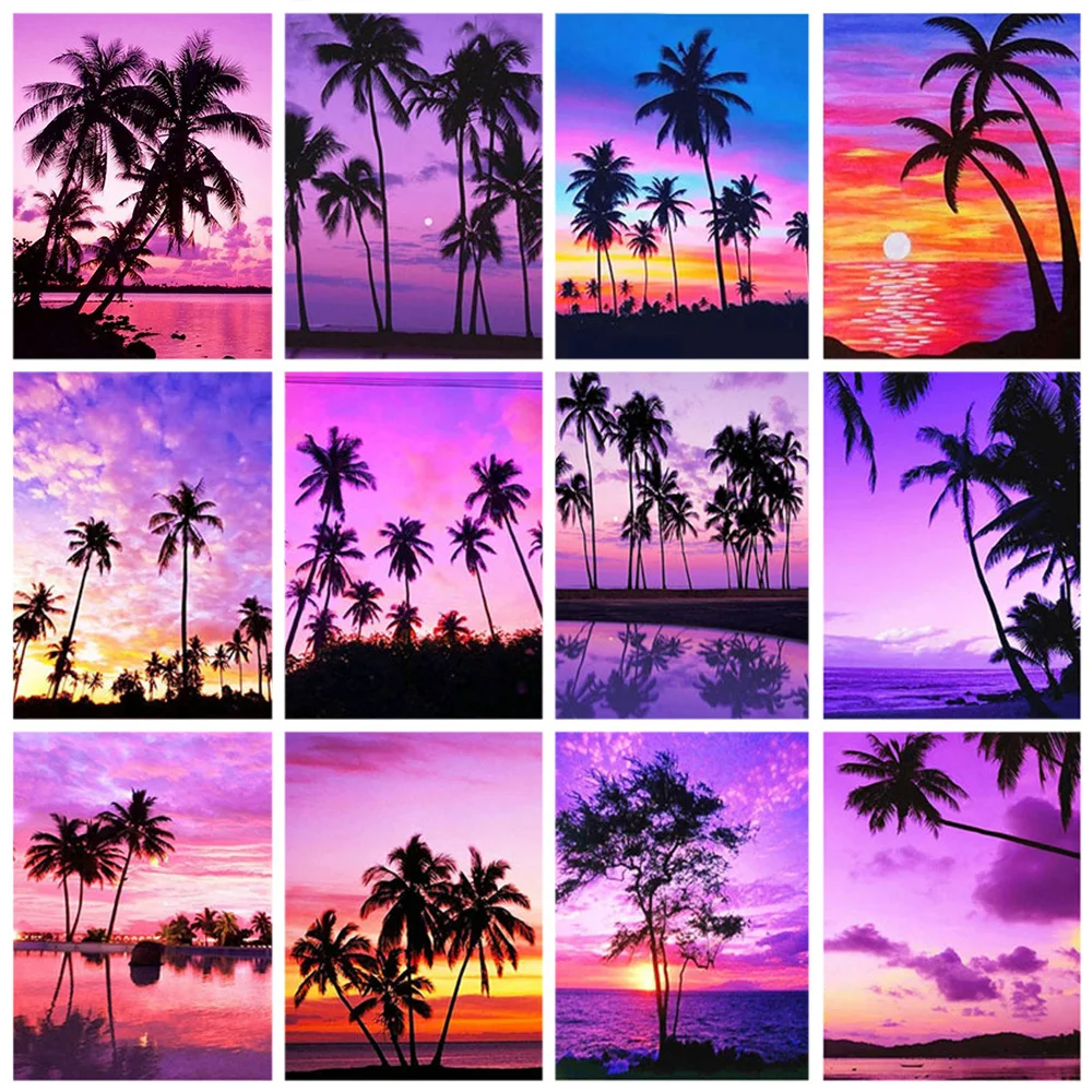 

5D DIY Diamond Painting Sunset Beach Scenery Full Round Diamond Mosaic Landscape Diamond Embroidery Kit Rhinestone Home Decor