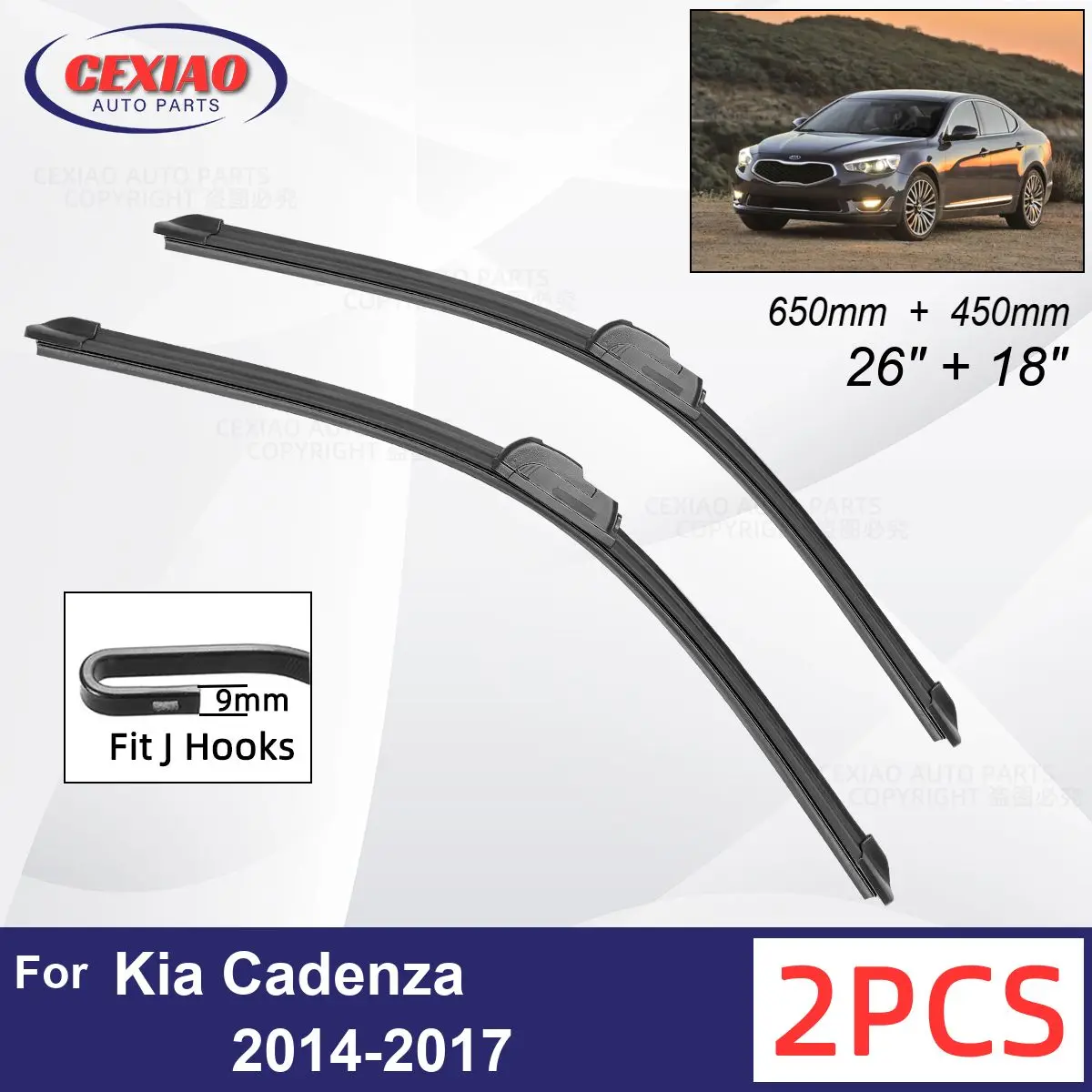 

Car Wiper For Kia Cadenza 2014-2017 Front Wiper Blades Soft Rubber Windscreen Wipers Auto Windshield 26"+18" 650mm + 450mm