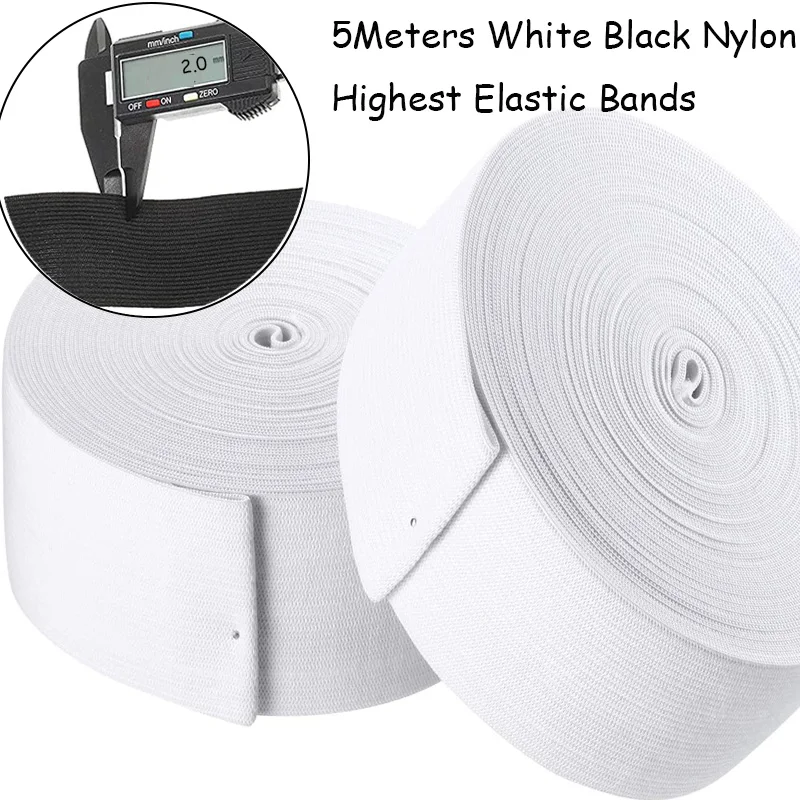 

5Meters White Black Nylon Highest Elastic Bands For Garment Trousers DIY Sewing Accessories 10/15/20/25/30/35/40/45/50/60MM