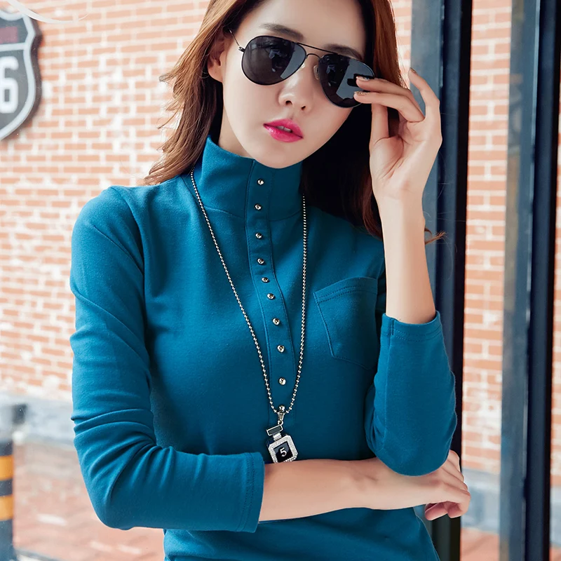 

Spring Autumn Female Tops Turtleneck Long-Sleeved Casual Fashion T-Shirt Plus Size Bottoming Shirt Z212