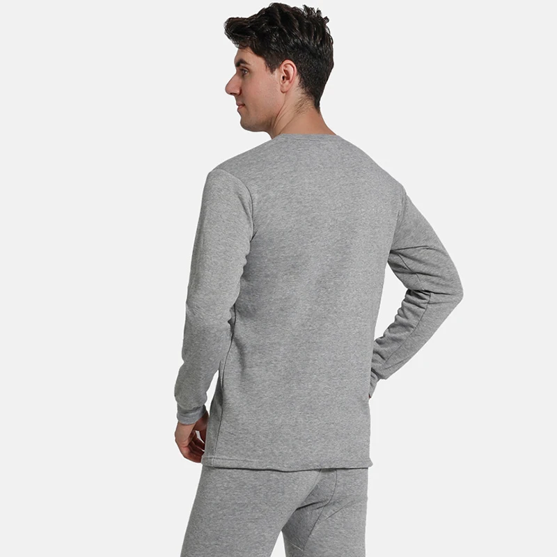 Men Fleece Lined Thermal Underwear Set Mens Winter Keep Warm Round Neck Long Johns 2Pcs Thicken Thermo Shirts & Bottoms Suit