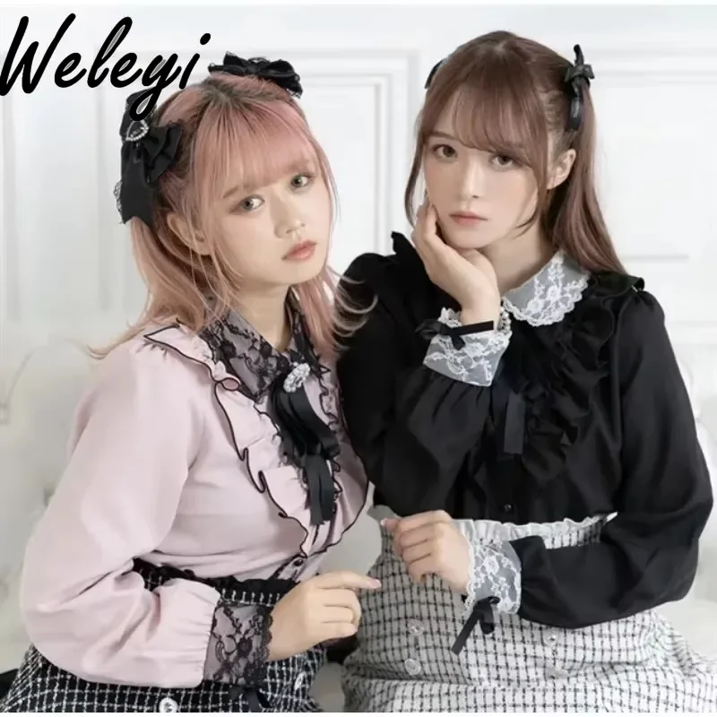 Милые декоративные розовые Топы в стиле &quotЛолита&quot с японским бантом женская