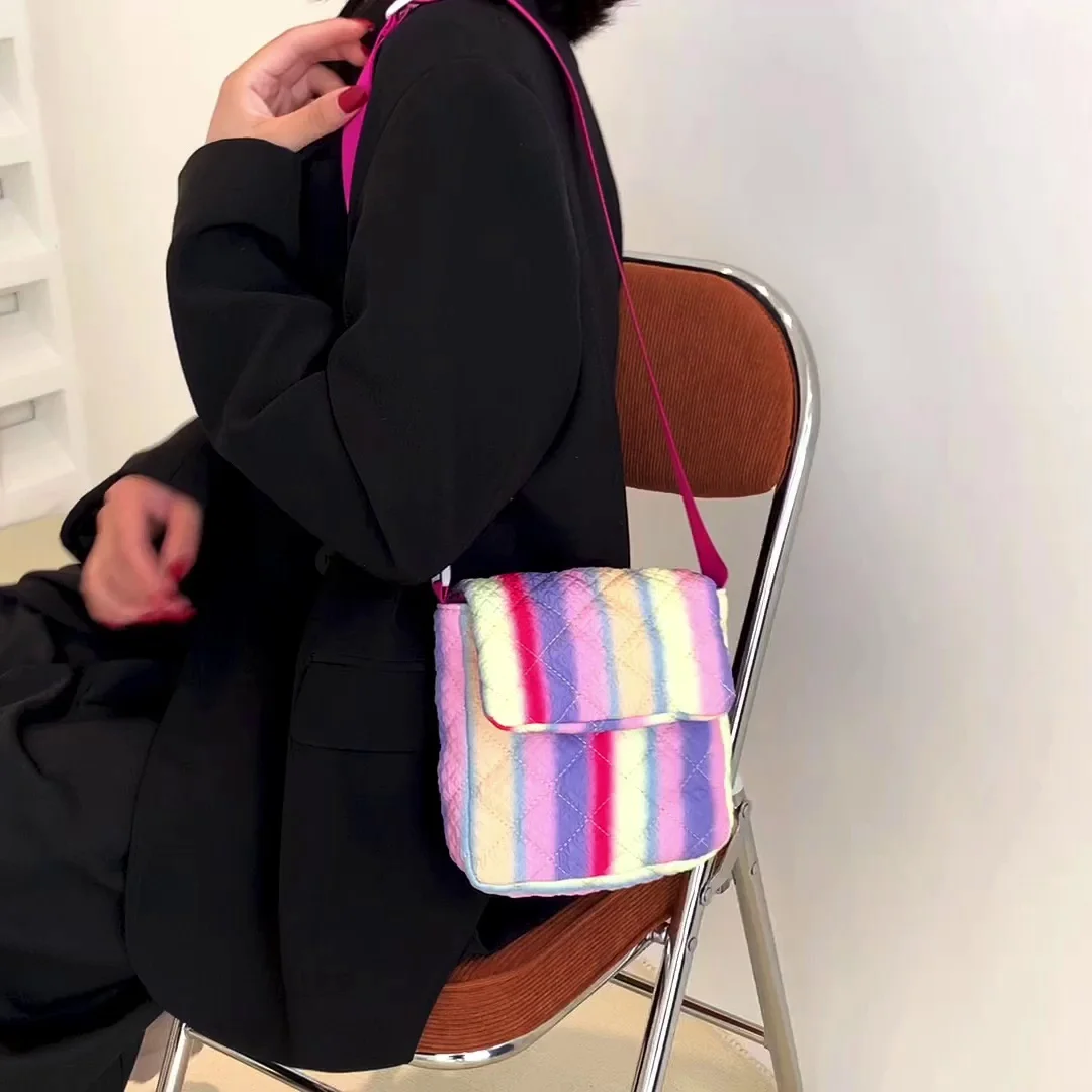 

Сумки радужного цвета, женские маленькие повседневные сумки на плечо, хлопковая подкладка, мессенджер для молодых девушек, кошелек для моне...