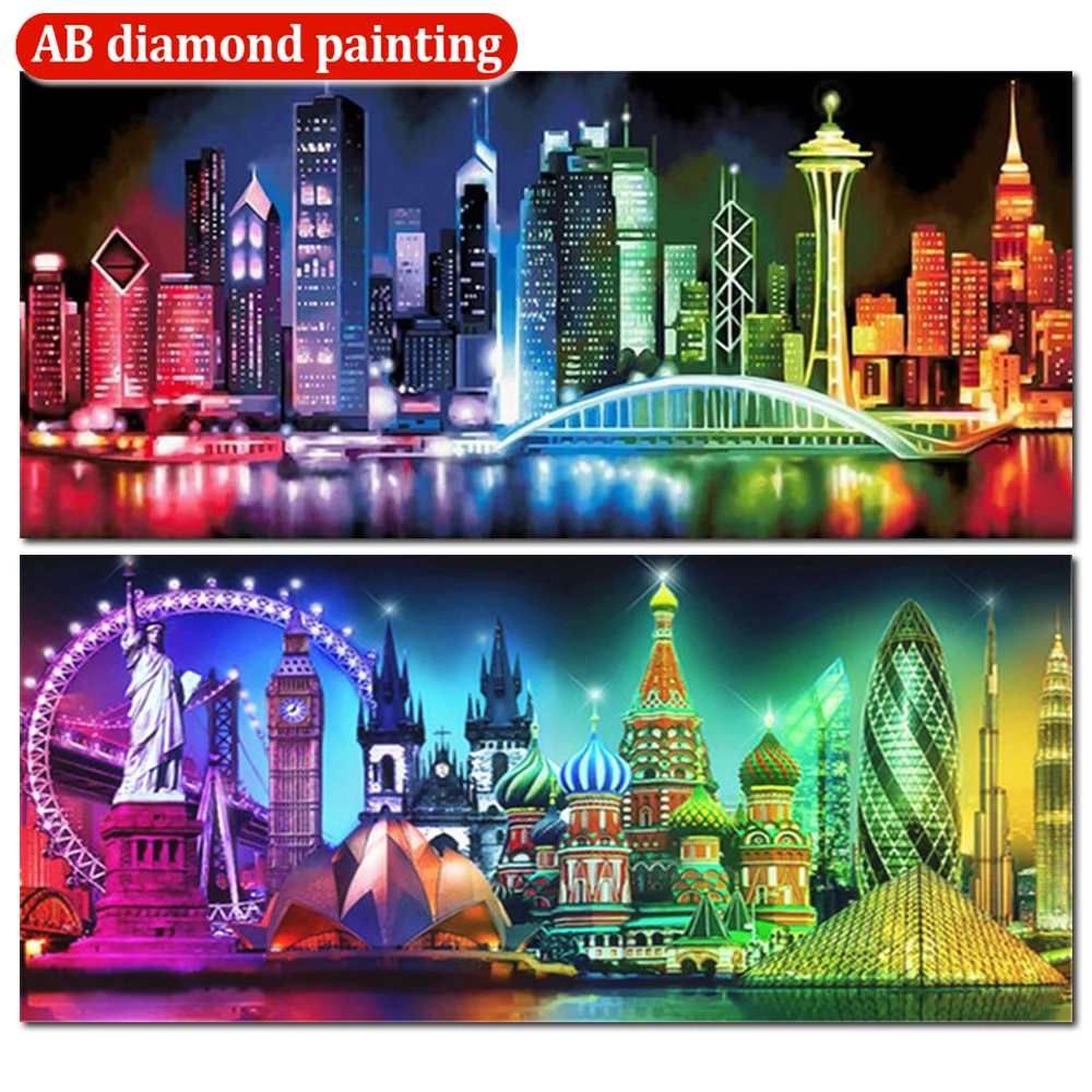 

5D DIY AB Diamond Painting City Night Scene Mosaic Kit Landscape Cross Stitch Full Round Rhinestone Home Decoration New Product