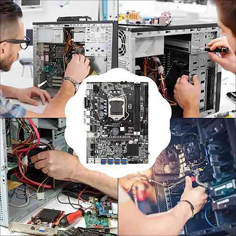 B75 8 Card BTC Mining Motherboard+G530/G1630 CPU+Cooling Fan+128G SSD+Switch Cable+Bezel 8XUSB3.0 GPU LGA1155 DDR3 MSATA