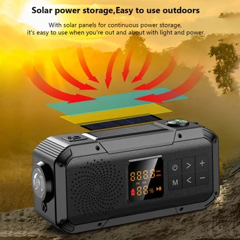 Outdoor Emergency Radio Solar Power Hand Crank Dynamo Radio BT5.0/FM/AM/NOAA 2000Mah Phone Charger Power Bank Flashlight SOS 2