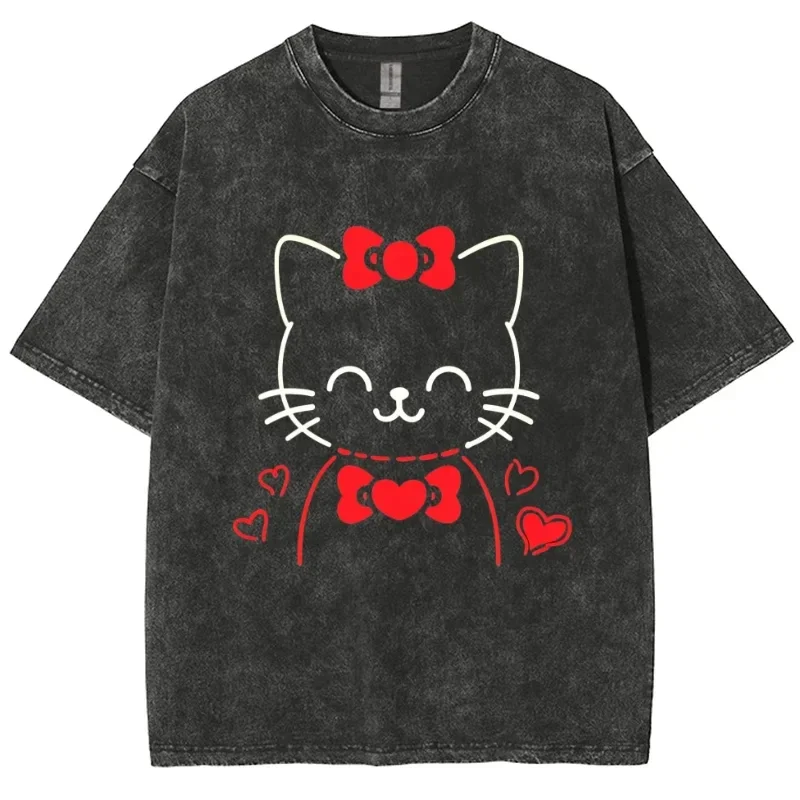 Новая футболка с милым и приятным котом для мужчин женщин хлопковая Y2K унисекс на
