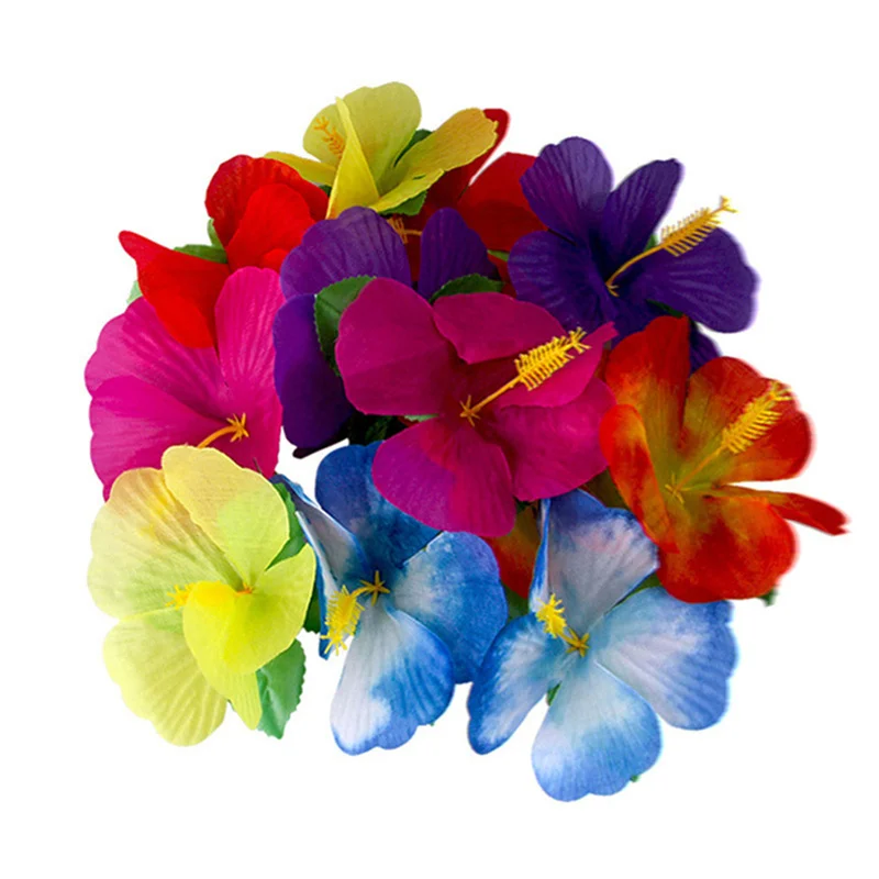 6/12pcs Artificial Hawaiian Hair Flower Clip Hair Barrettes for Women Luau Party Decor