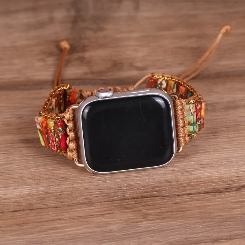 

Bohemian Style Retro Fashion Smart for Apple Strap 38mm 42mm Hand Woven Winding Natural Stone Bead Bracelet Jewelry Accessories