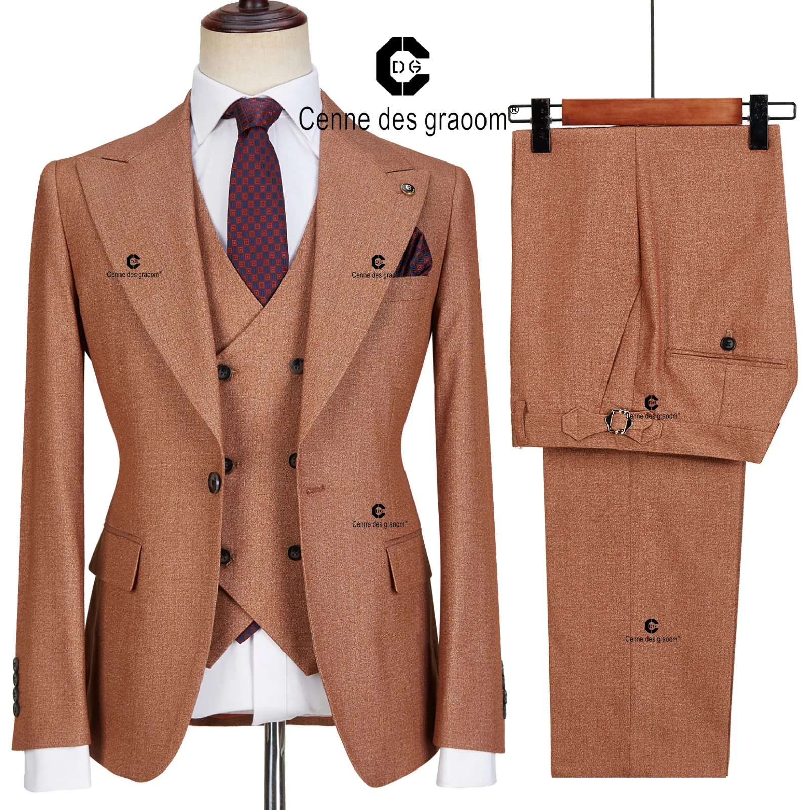 Cenne Des Graoom 2022 New Collection Brown Suits For Men Tailor-Made Wedding Groom 3 Pieces Single Button Blazers Vest Pants