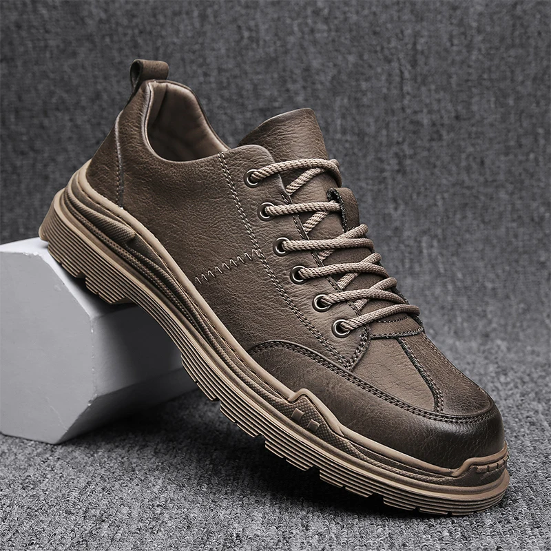 

Осенняя Рабочая обувь для мужчин, черная кожаная повседневная мужская обувь, мужская прогулочная обувь с резиновой подошвой, популярная Мо...