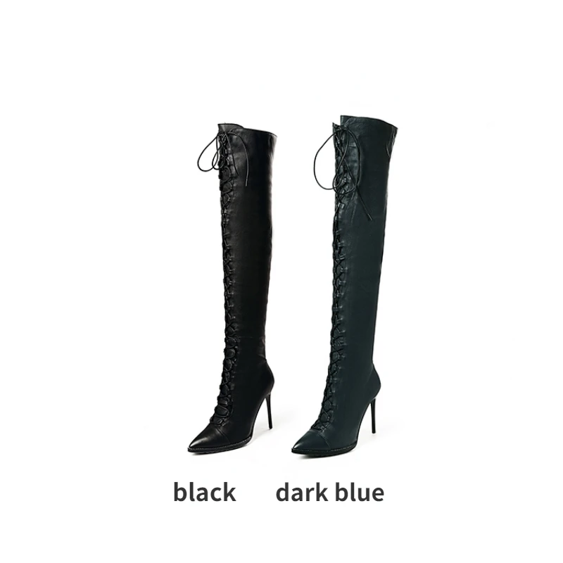 2023 Europe and America Plus Size Autumn and Winter High-heeled Stiletto Knee Boots Sexy Pointed Cowhide Fashion Women Boots