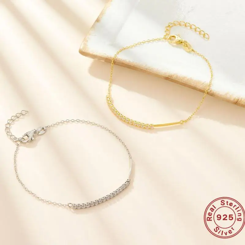 

Регулируемый Набор браслетов из стерлингового серебра S925 пробы, циркониевые квадратные ювелирные изделия, подарок, простые сверкающие женские деликатные модные ювелирные изделия