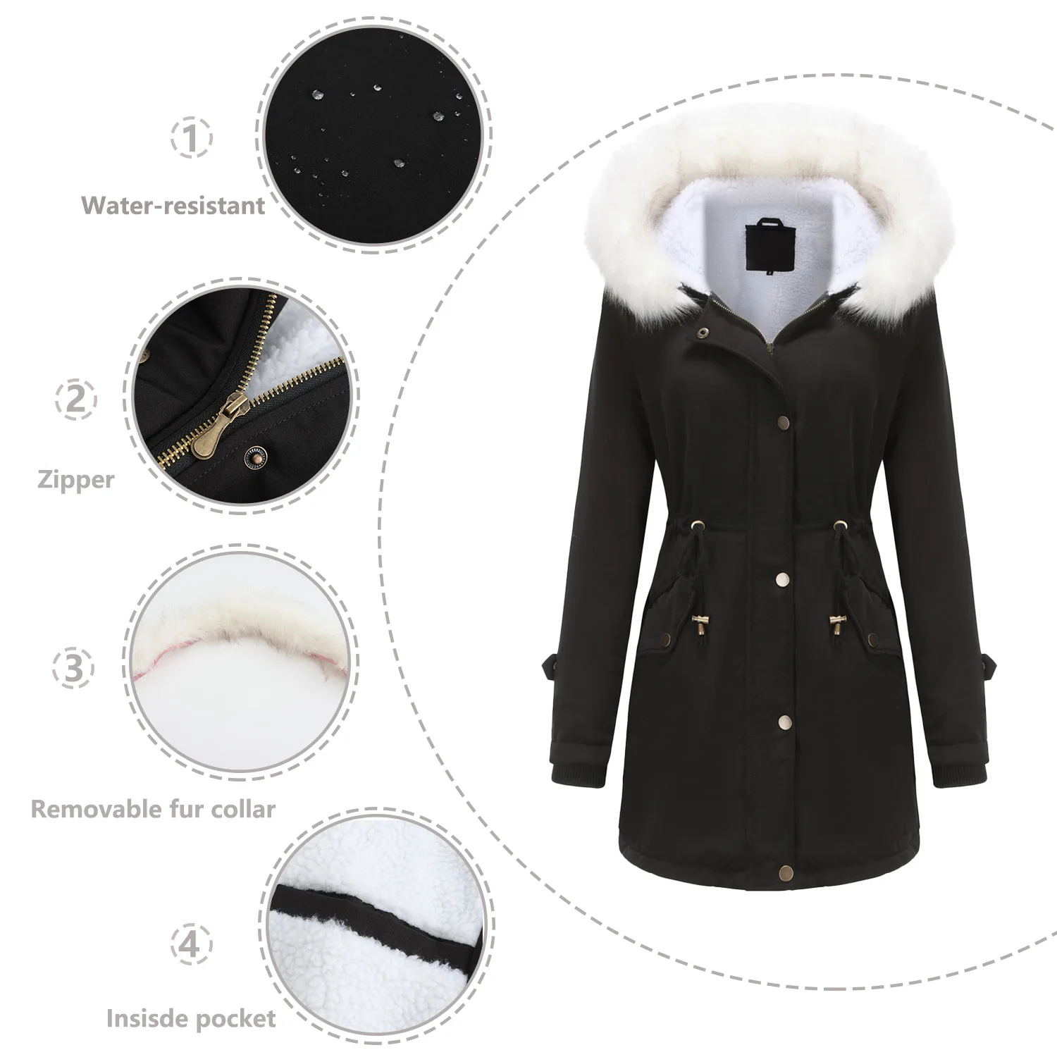 Autumn and Winter Women's Detachable Fur Collar Fashion Top Coat Long Sleeve Hooded Cotton Coat Plush Coat Casual Cotton Clothes