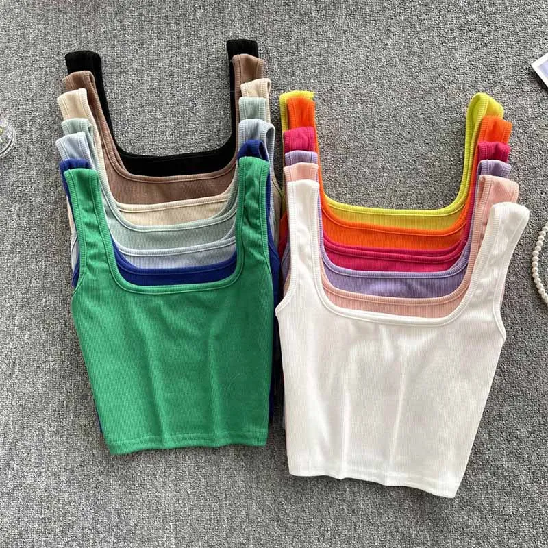 

Top Slim Fit Bottoming Blouse Solid Crop Top Sleeveless Camis Mujer Strap ribbed vest Tank Top Women Sexy Backless Y2k