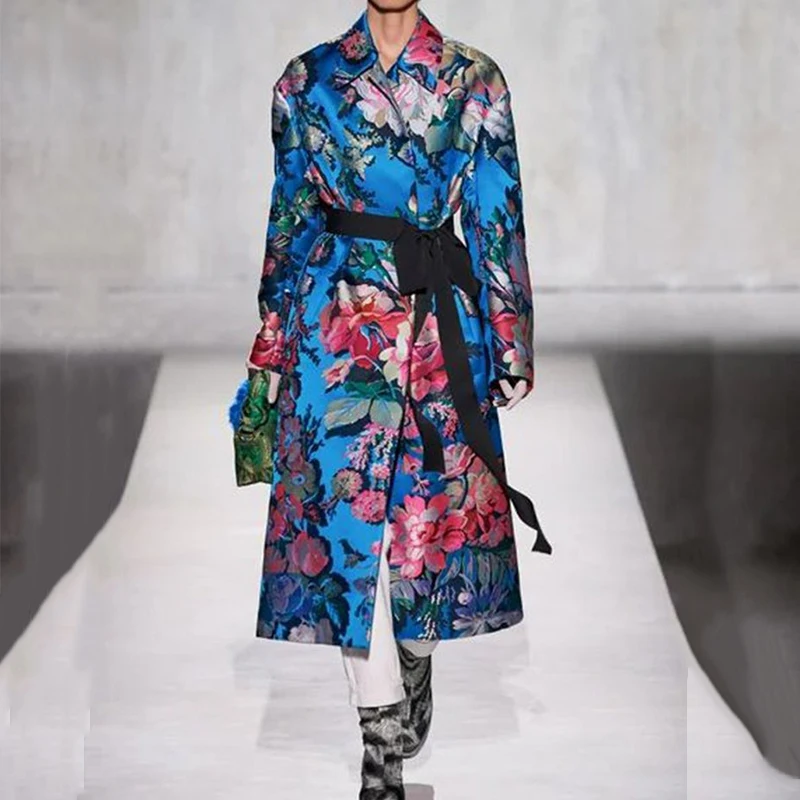 

Fashion Floral Print Winter Coat Chic Autumn Lapel Long Sleeve Loose Women Overcoat Jackets Casual Office Ladies Cardigan Tops