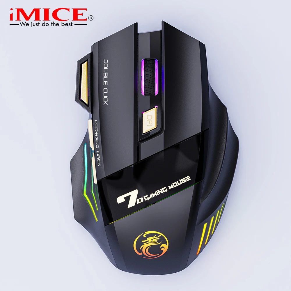 

7 key double click free 2.4G Silent rechargeable Dazzle Breath light wireless Double mode gaming mouse
