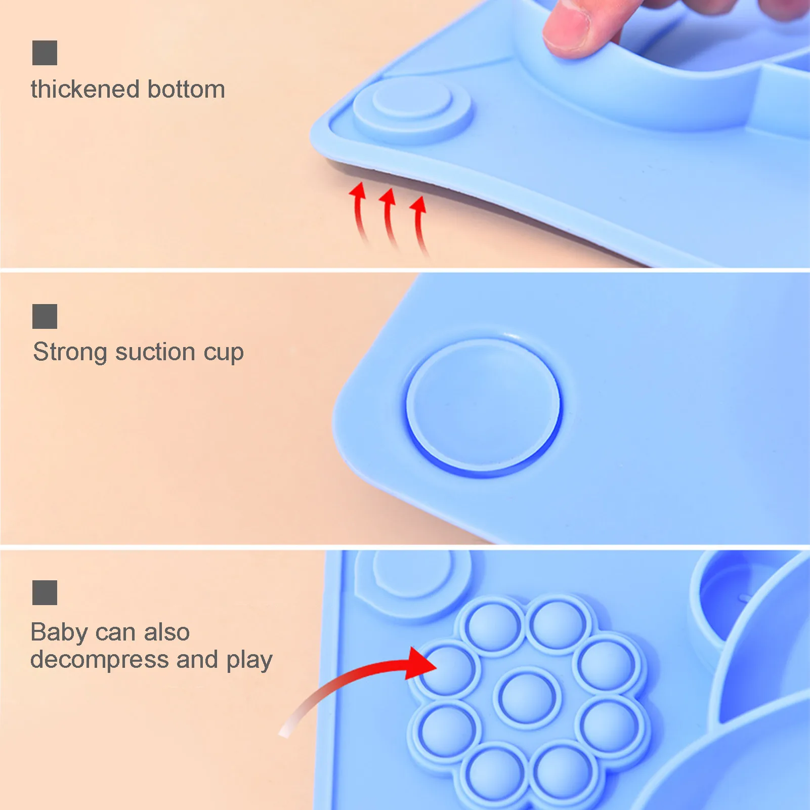 Присоски для малышей и разноцветные разделенные обеденные тарелки силиконовые