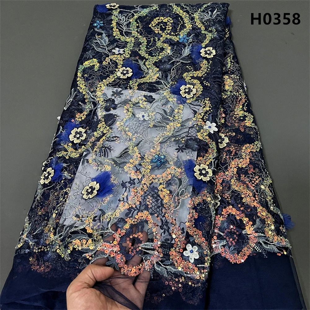 Африканская ручная вышивка тюль 5 ярдов Кружевная Сетка блестки ткань из Дубая с