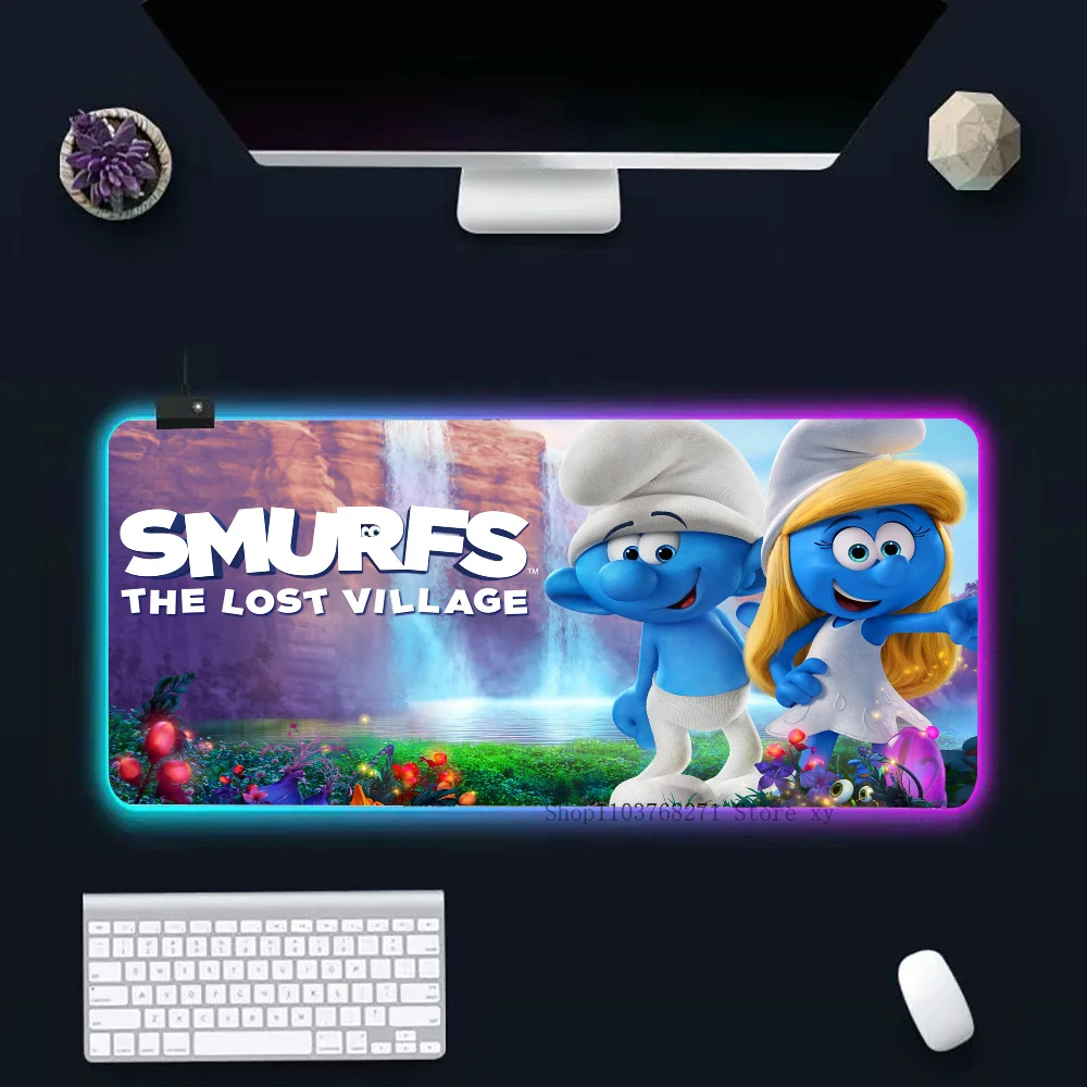 Cartoon S-Smurfs Mousepad XXL RGB Gaming Mouse Pads HD Black Gamer Accessories Large LED