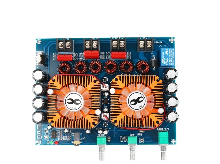 Плата цифрового усилителя Bluetooth, 2.1-канальный аудиомодуль усилителя TDA7498E, 2x160 Вт + 220 Вт сабвуфер, корпус в комплект не входит. (art.: 3920db8521cd4) - 3920db8521cd4