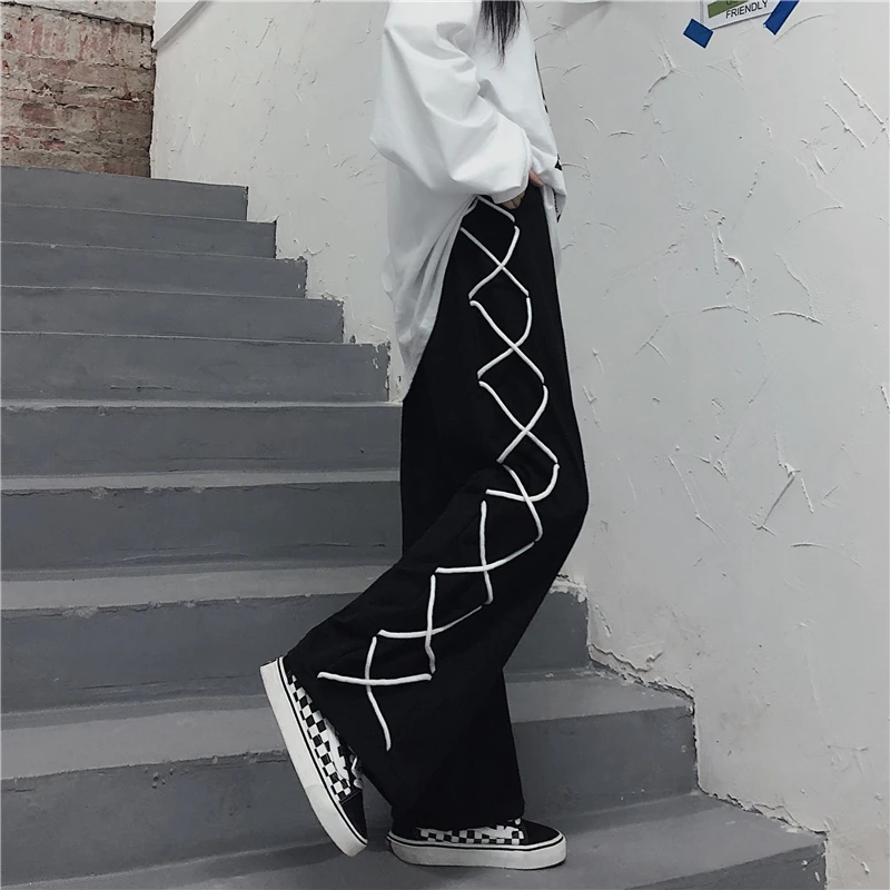 

High Waist Casual Sweatpants Ulzzang Korean Style Pants for Men Women Hip Hop Trousers Harajuku Streetwear Punk Loose Wide Leg