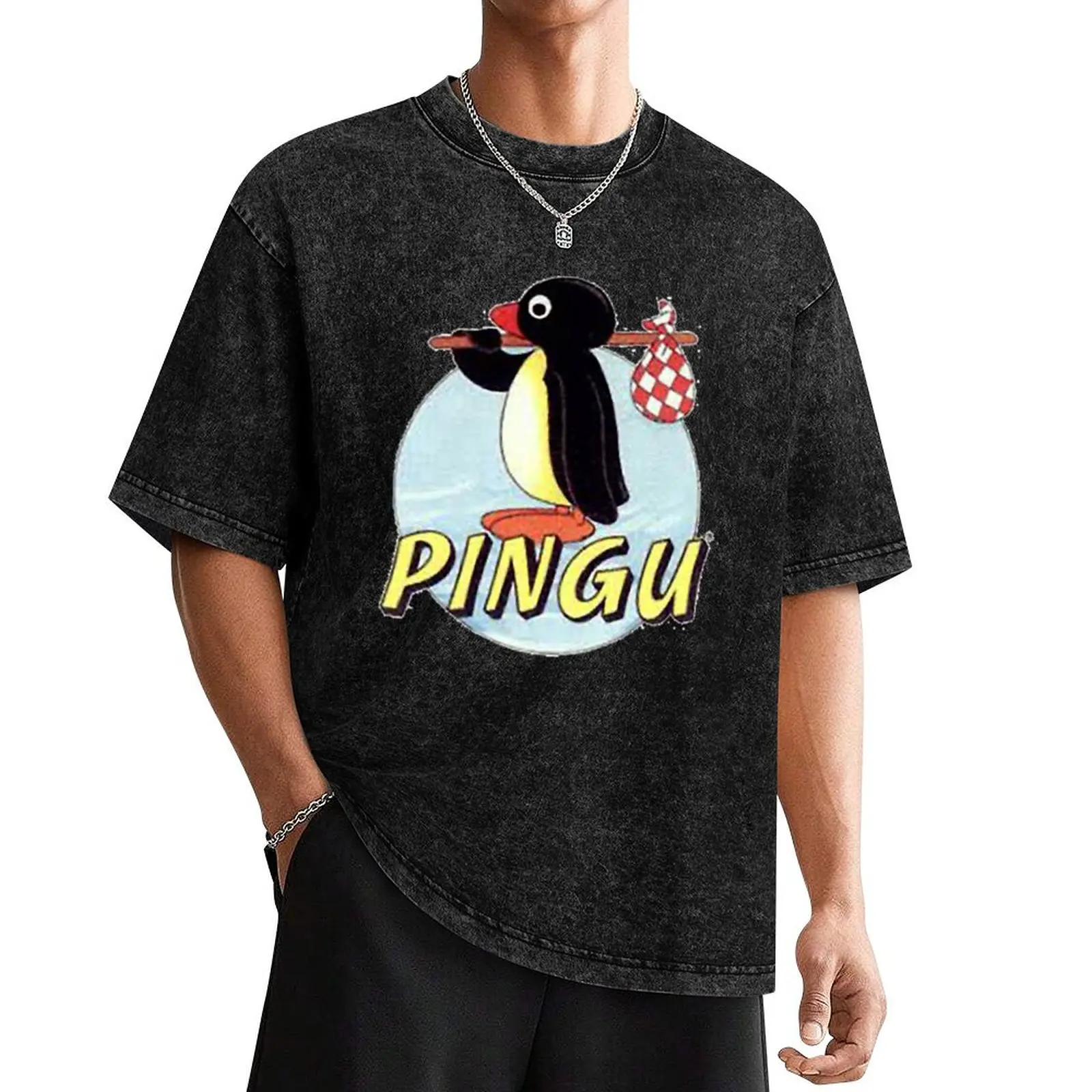 Футболка с логотипом Pingu футболки большого размера мужские рубашки корейская