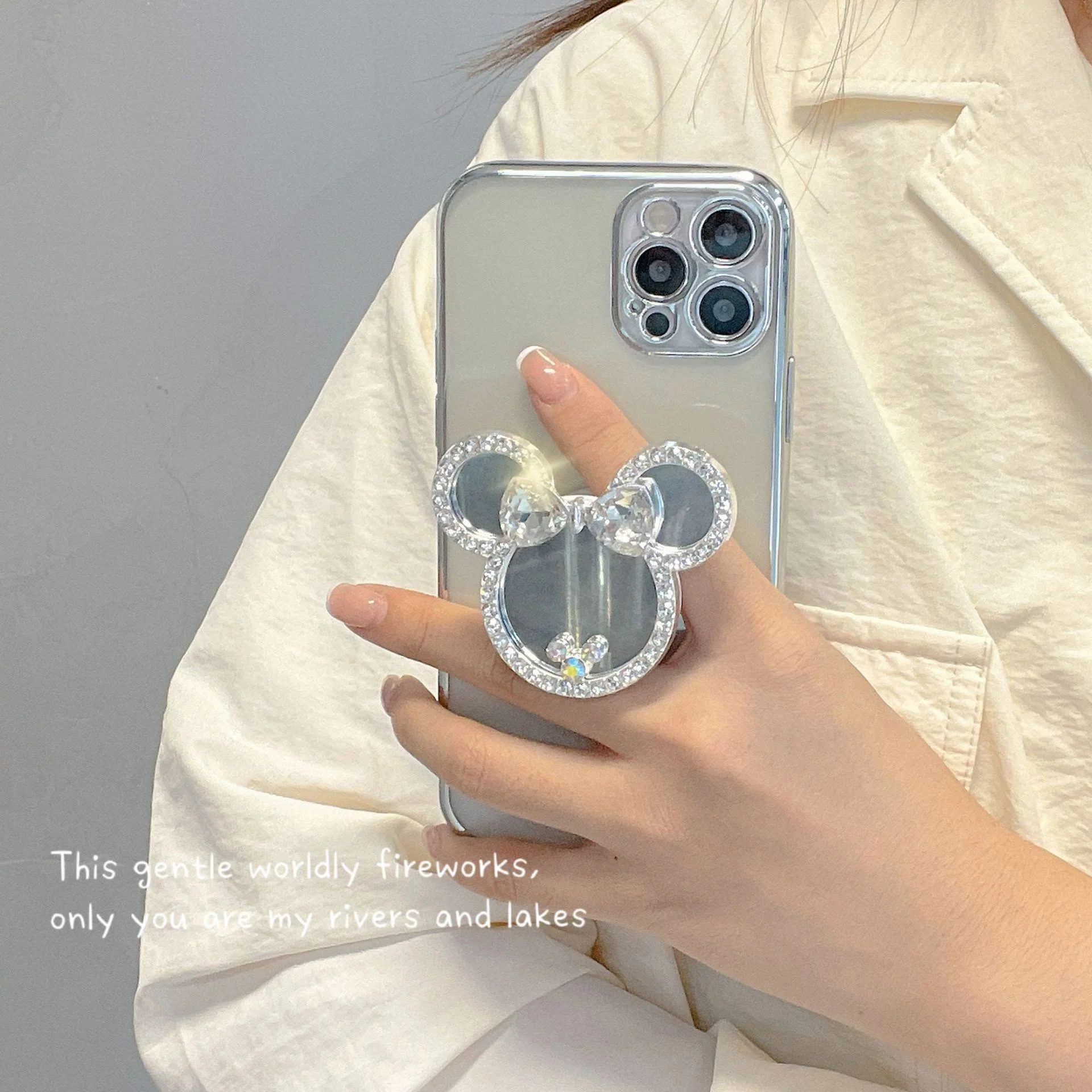 

Cute cartoon mirror Rhinestone bracket iphone12 mobile phone case suitable for Apple 11promax electroplating soft case XS