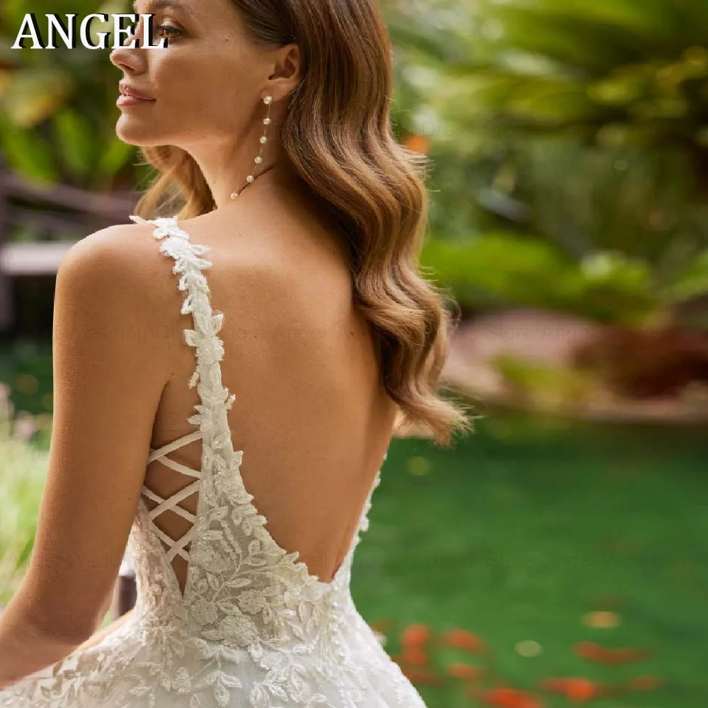 Фото Свадебное платье ANGEL класса люкс на заказ для невесты, с тонкими бретелями, на пуговицах, А-силуэт, с аппликациями, для помолвки, Suknia Slubna №3