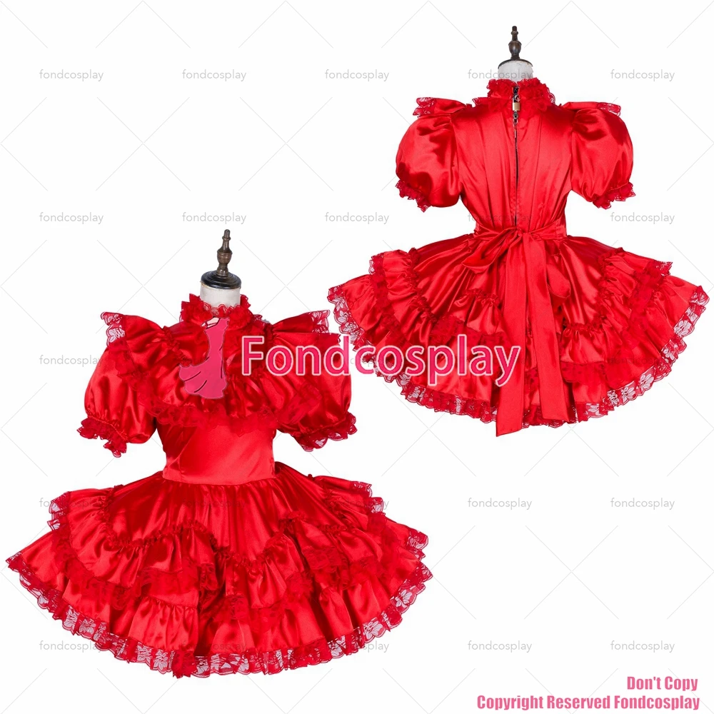 

Сексуальная одежда для взрослых с крестом fondcosplay, блестящее короткое красное атласное платье с замком, Униформа, костюм для косплея, CD/TV[G1796]