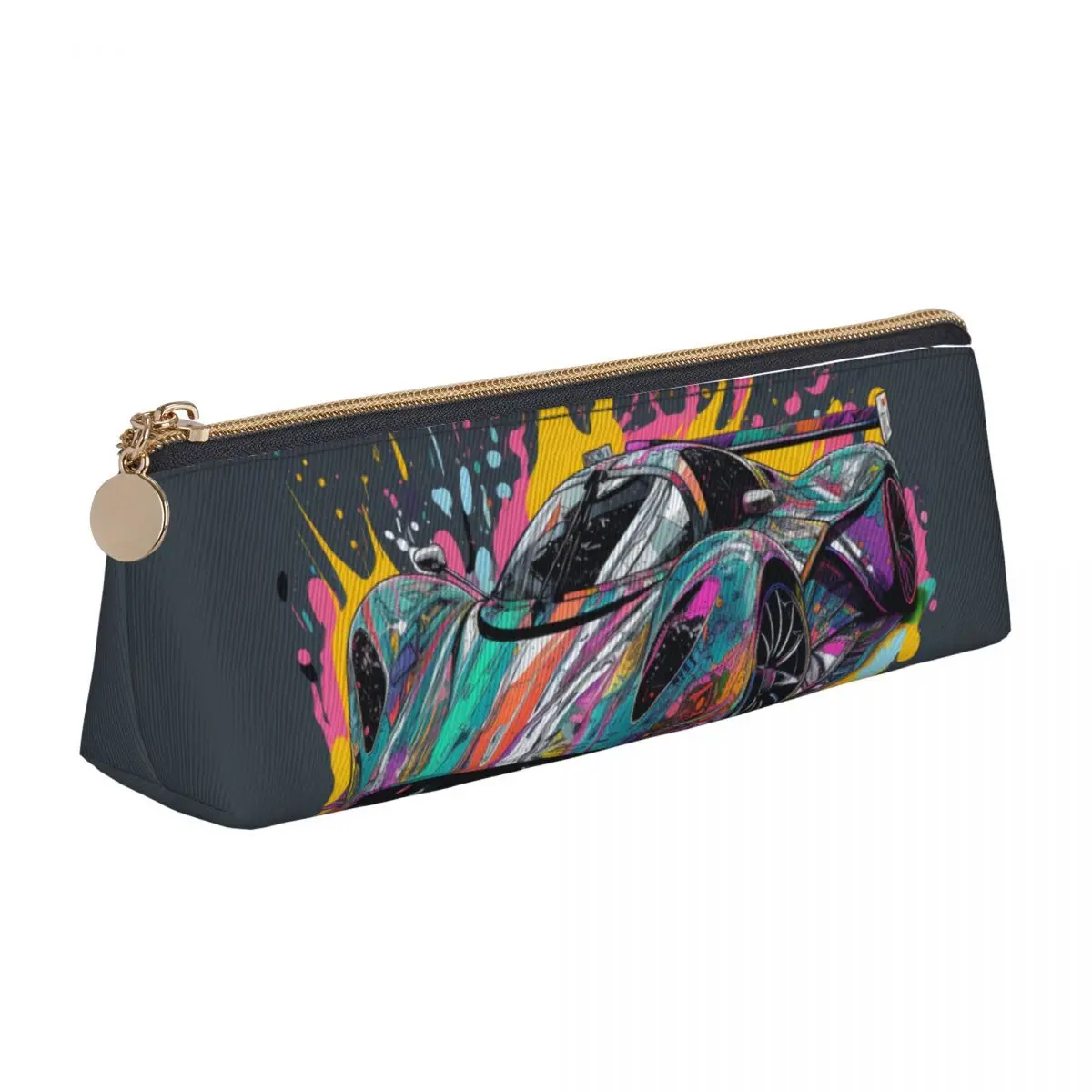 

Dazzling Sports Car Triangle Pencil Case Grafitti Psychadelic Boy Girl Elementary School Pencil Box Simple Leather Pen Bag