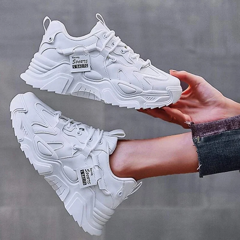 Women Platform Increase High Sneakers Outdoor Breathable Mesh Leisure Non-slip Spring Autumn New Woman Shoes Lace-up Shoes