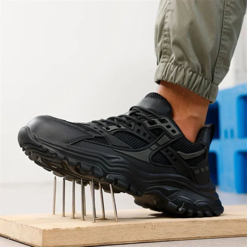 Рабочие кроссовки со стальным носком дышащая черная защитная обувь мужская