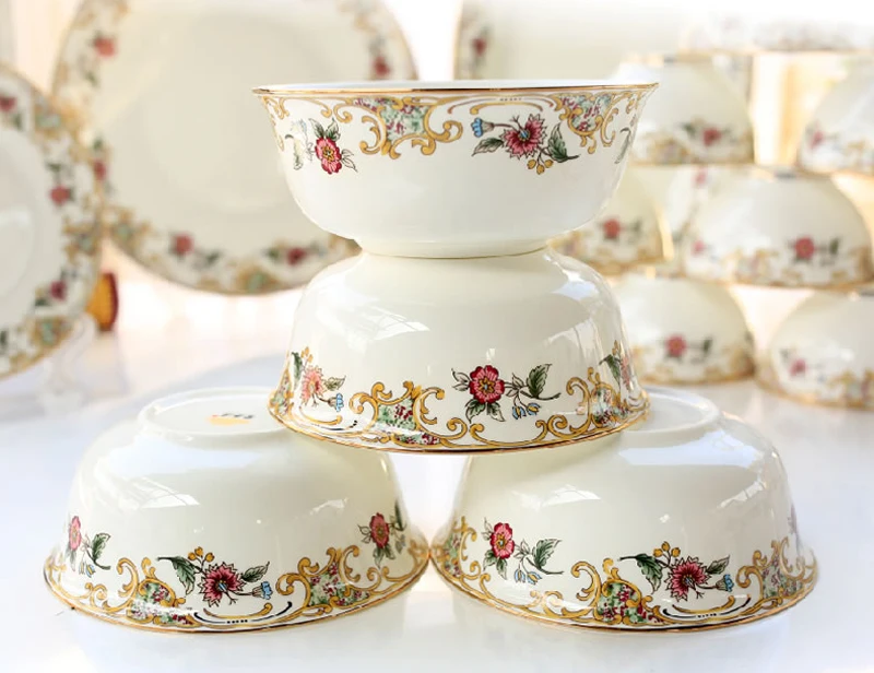 

4pcs Set, 6inch, Bone China Serving Bowls, Kitchen Bowls for Cooking, Bowl Ceramic Dessert Bowl, Food Container, Chinese Noodle